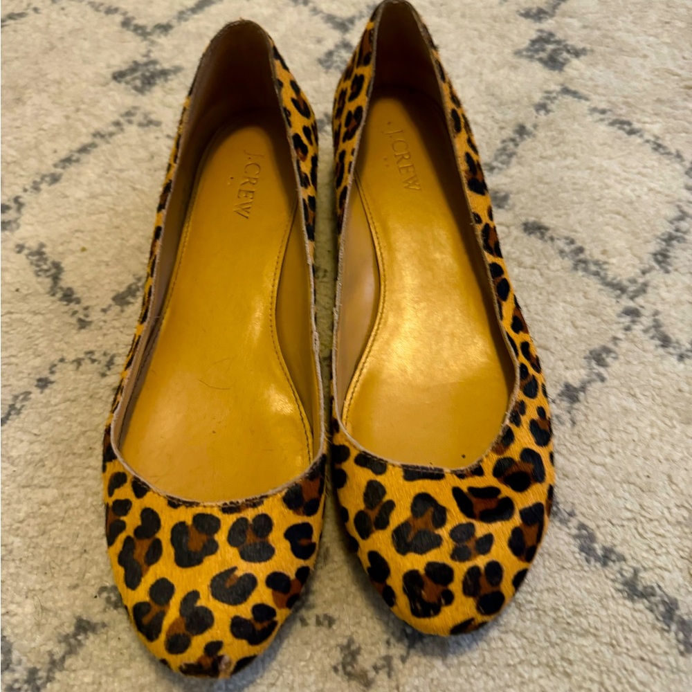 J Crew Leopard Calf Hair Flats